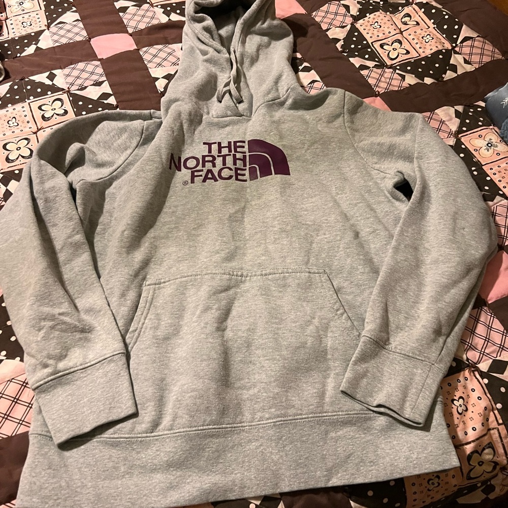 Grey North Face Sweatshirt with purple